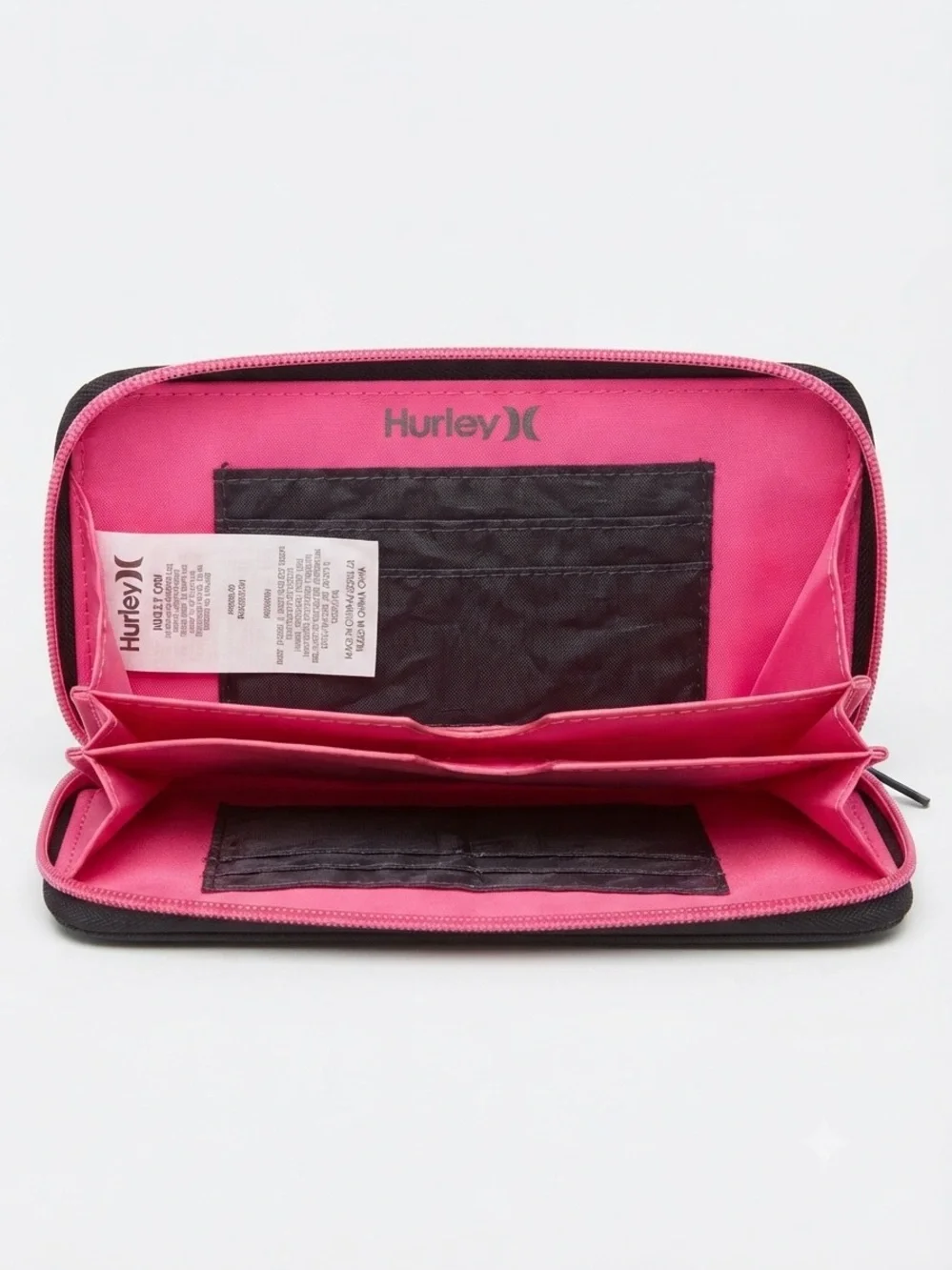 Hurley Black & Hot Pink Zip Around Wallet Organizer with Credit Card Slots